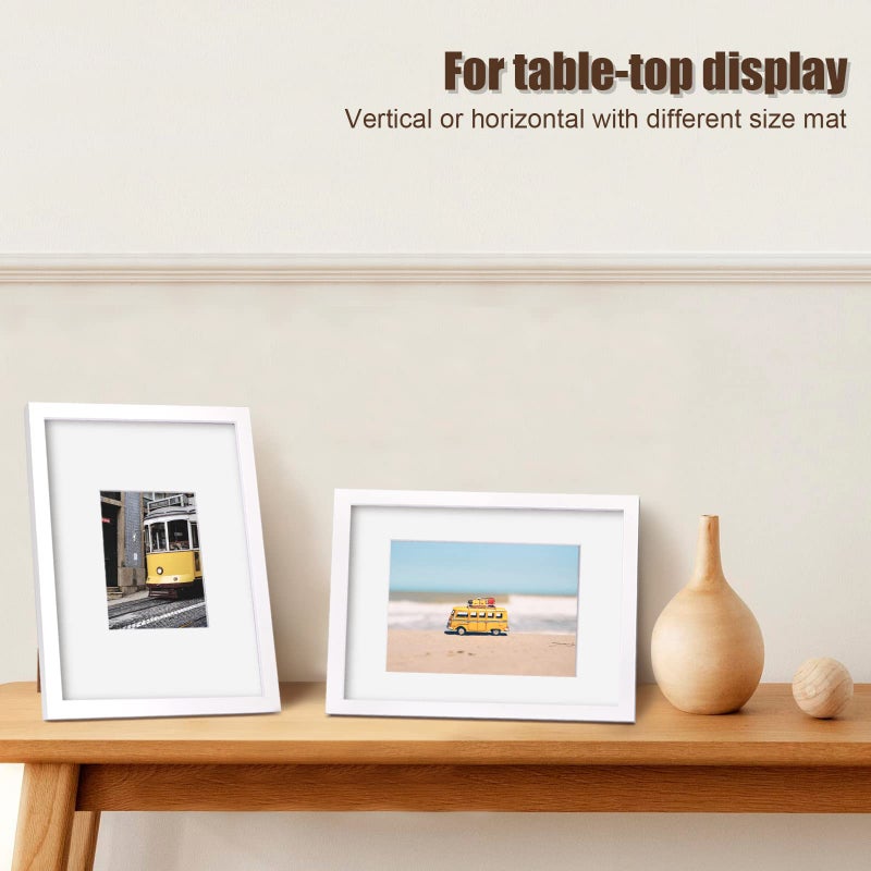 KINLINK 11x14 Picture Frame, White Solid Wood Frame with Acrylic Plexiglass for Picture 5x7/8x10 with Mat or 11x14 without Mat, Tabletop and Wall Display Photo Frame 1 Pack - Image 4